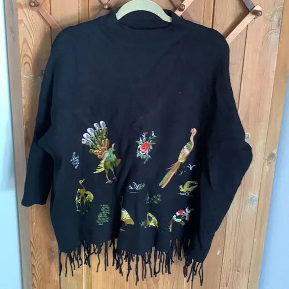 Keyingyi Beauty & Dignity cashmere blend peacock embroidery fringe tunic sweater - Picture 3 of 11